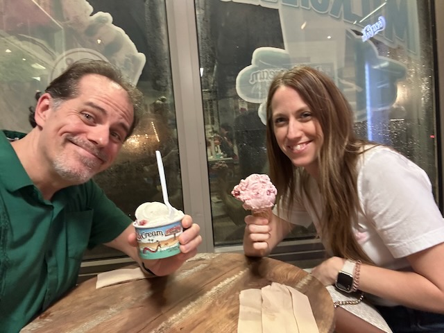 My sister and I with ice cream