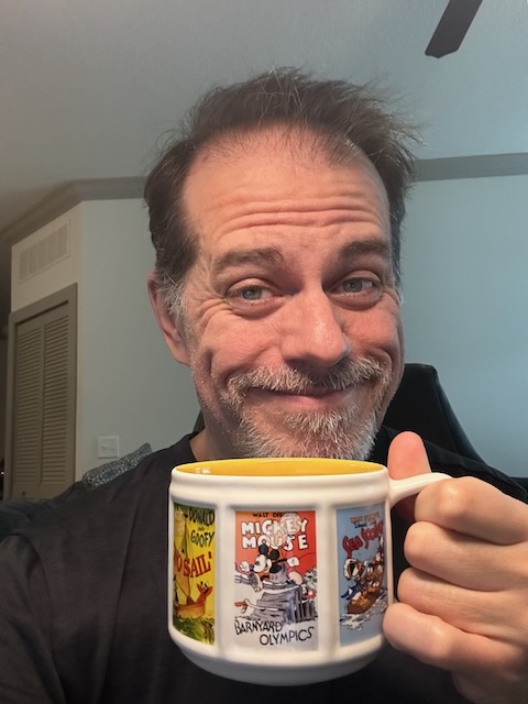 selfie with my new vintage Disney posters coffee mug