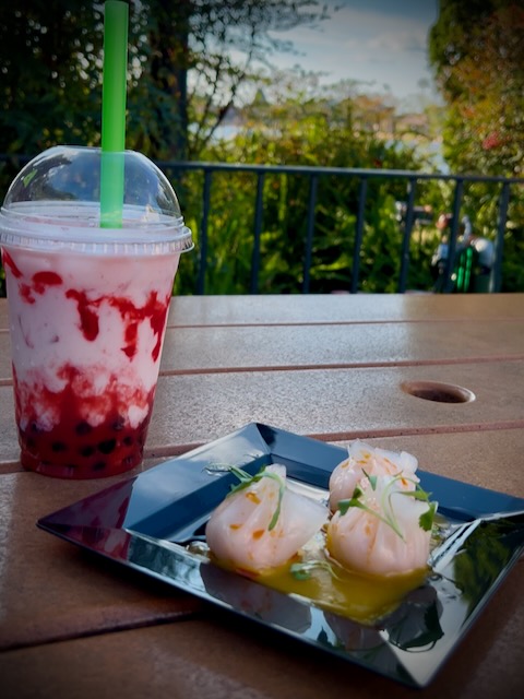 Har Gow and strawberry bubble milk tea