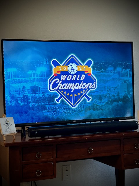 TV with Dodgers World Champions graphic