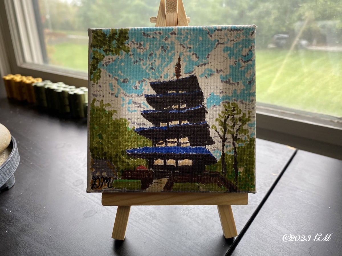 Japan Pavilion Pagoda painting on a small easel