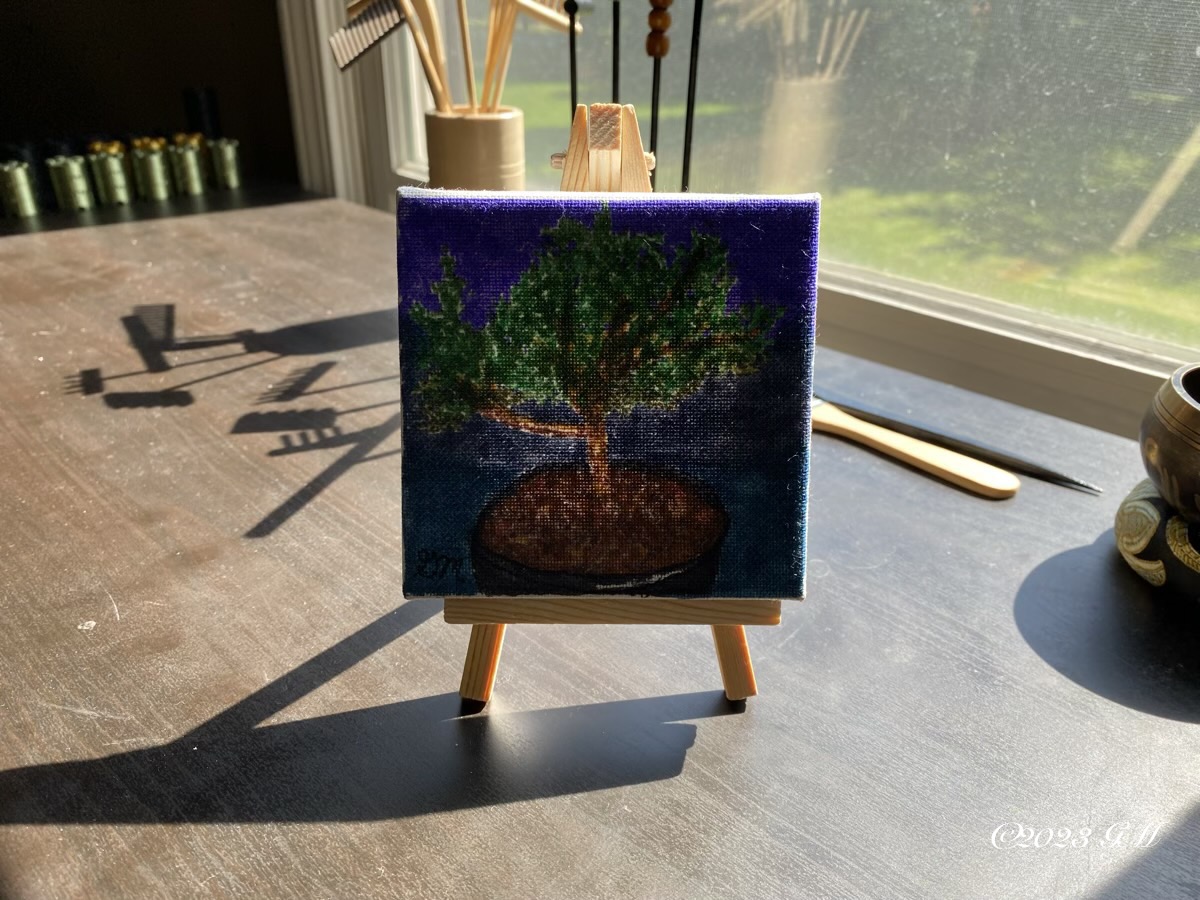 Robert’s Tree painting on a mini easel